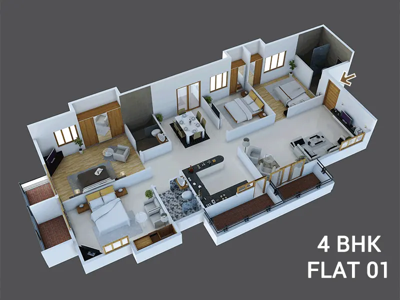 01 4BHK 1766 sft 3D Plan