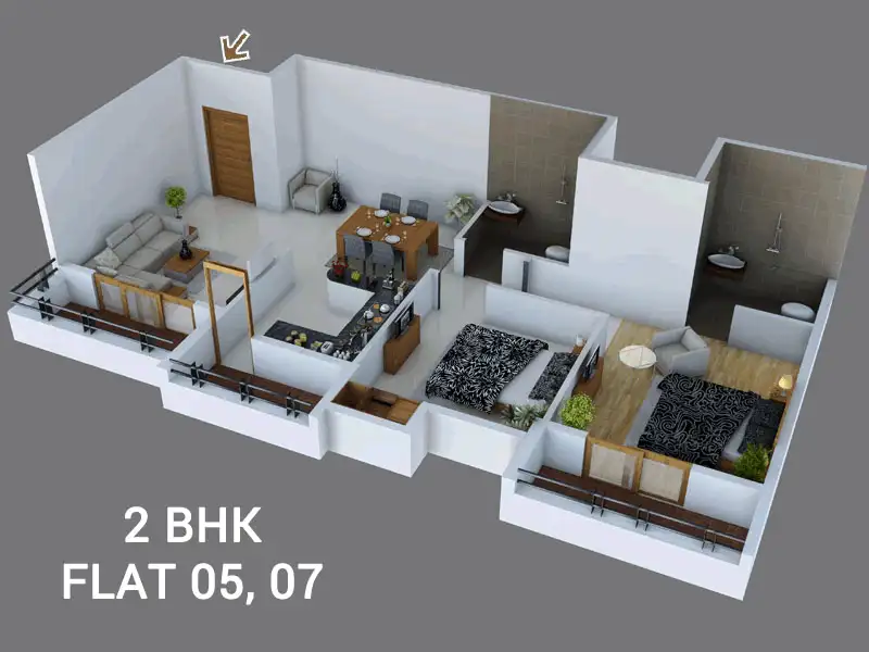 05 2BHK 988 sft 3D Plan