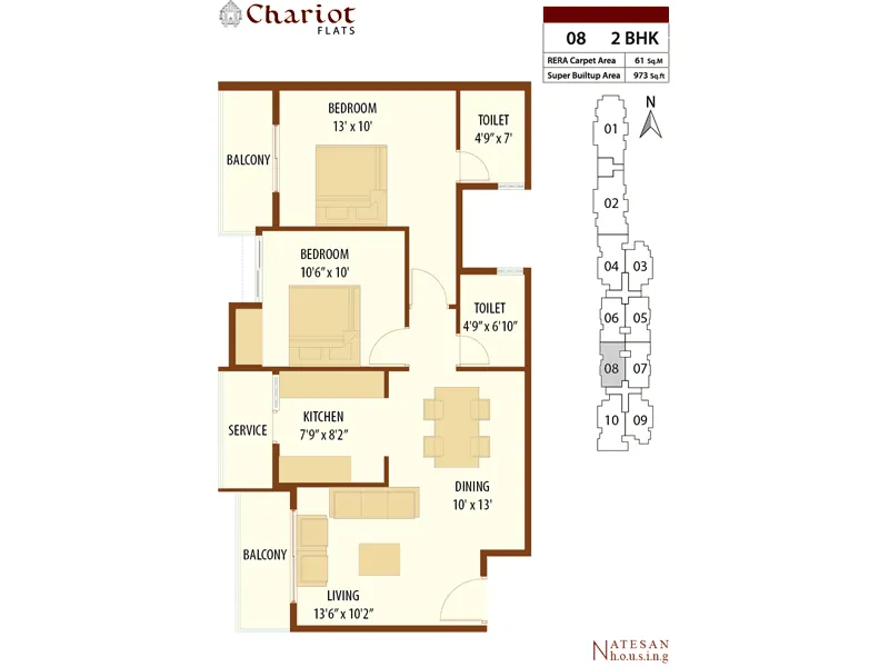 08 2BHK 973 sft 2D Plan
