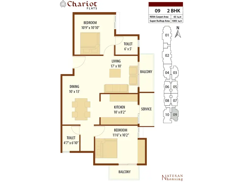 09 2BHK 1005 sft 2D Plan
